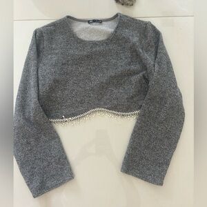 ZARA Light Gray Textured Knit Sweater
